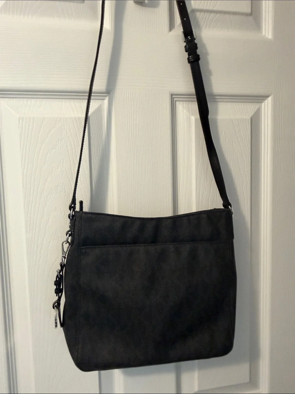 Michael Kors Black Leather Crossbody with Silver Plaques